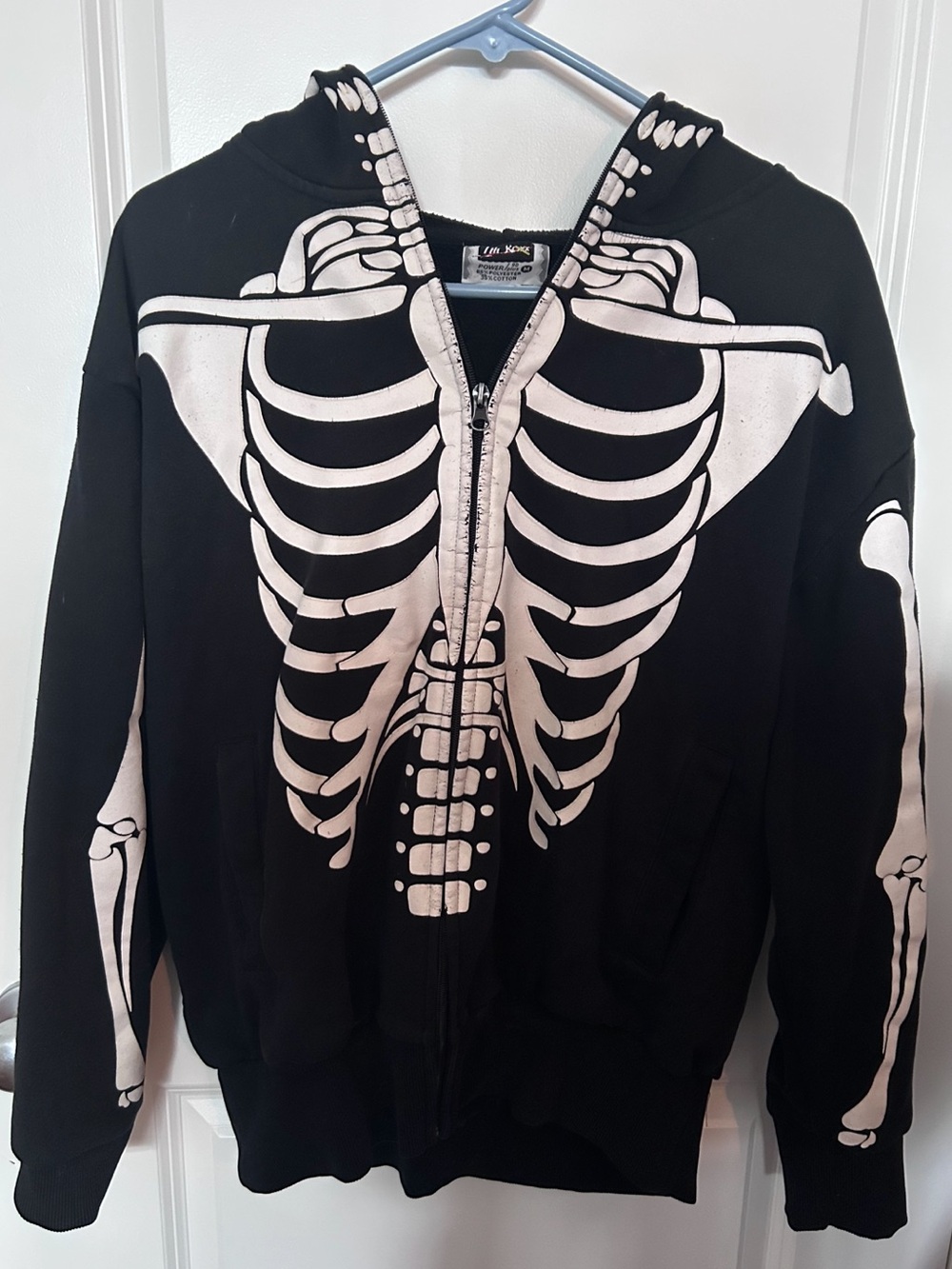 Vintage The Roxx Emo Skeleton Print Black Full Zip Hoodie